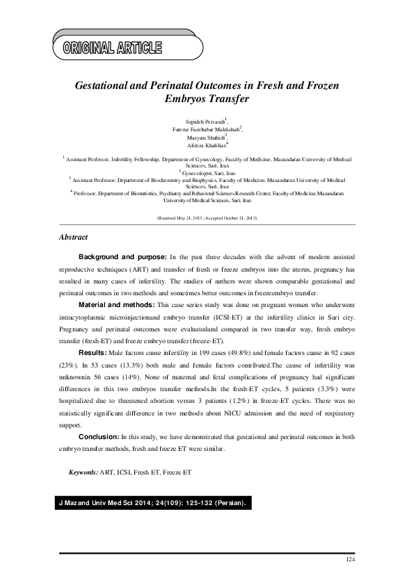 (PDF) Gestational and Perinatal Outcomes in Fresh and Frozen Embryos ...