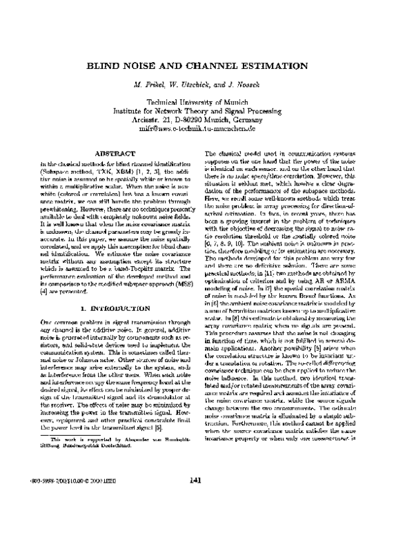 (PDF) Blind noise and channel estimation