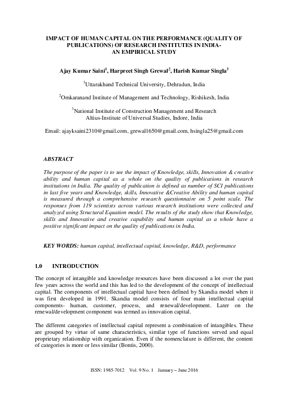 (PDF) Impact of Human Capital on the Performance (Quality of ...