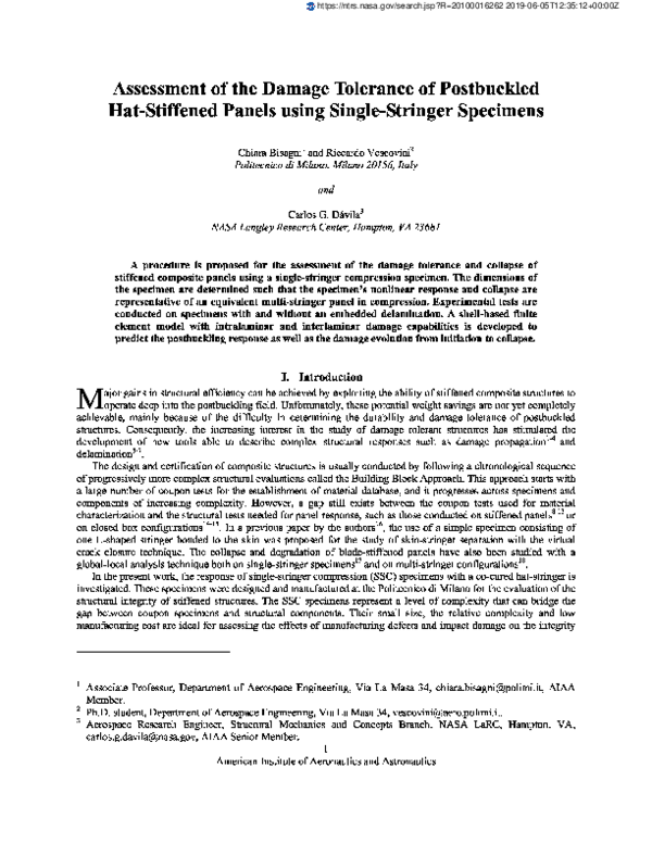 (PDF) Assessment of the damage tolerance of postbuckled hat-stiffened ...