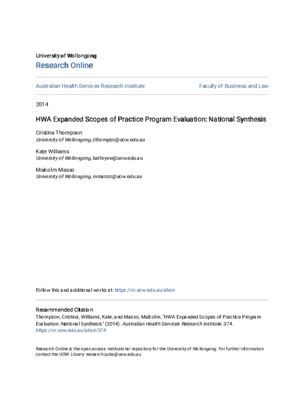 (PDF) HWA Expanded Scopes of Practice Program Evaluation: National ...