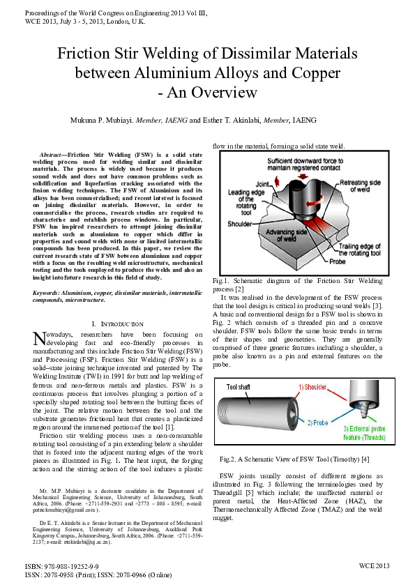 (PDF) Friction Stir Welding of Dissimilar Materials between Aluminium ...