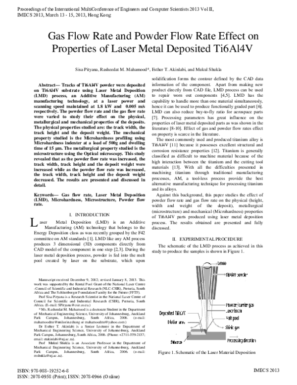 (PDF) Gas flow rate and powder flow rate effect on properties of laser ...
