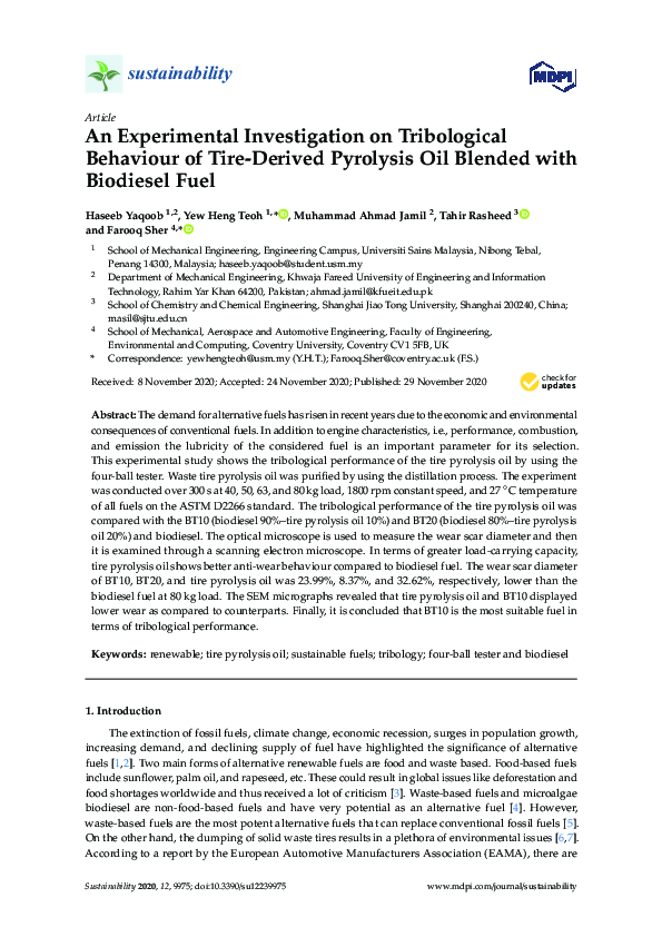 (PDF) An Experimental Investigation on Tribological Behaviour of Tire ...