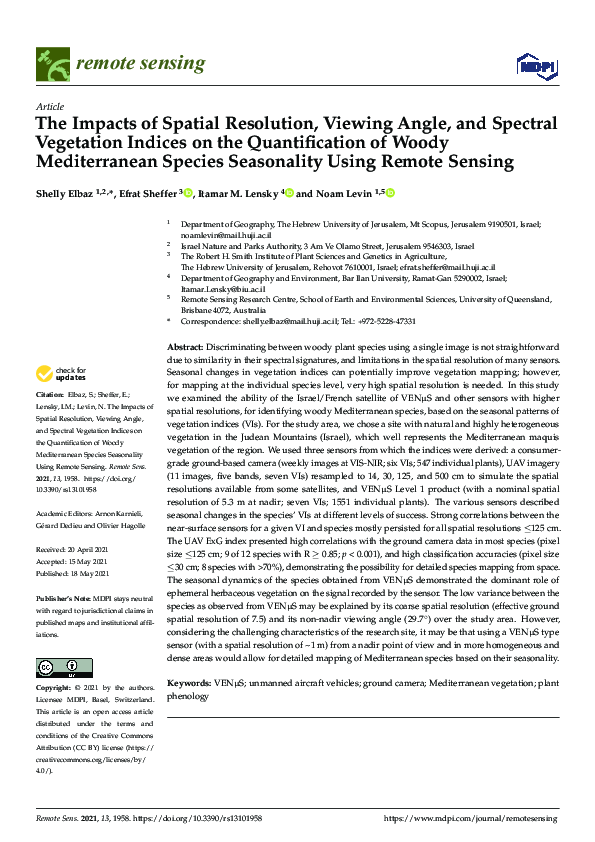 (PDF) The Impacts of Spatial Resolution, Viewing Angle, and Spectral ...