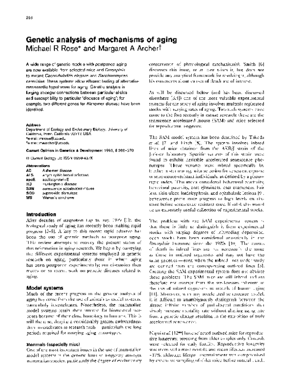 (PDF) Genetic analysis of mechanisms of aging - Genetic Analysis For Disease Mechanisms