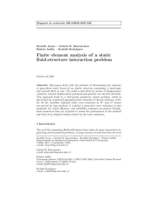 (PDF) Finite element analysis of a static fluid-structure interaction ...