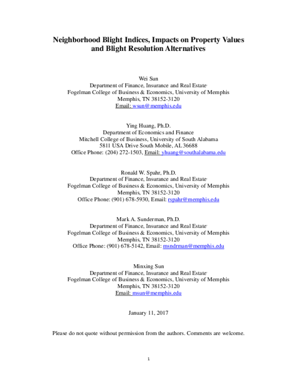(PDF) Neighborhood Blight Indices, Impacts on Property Values and ...