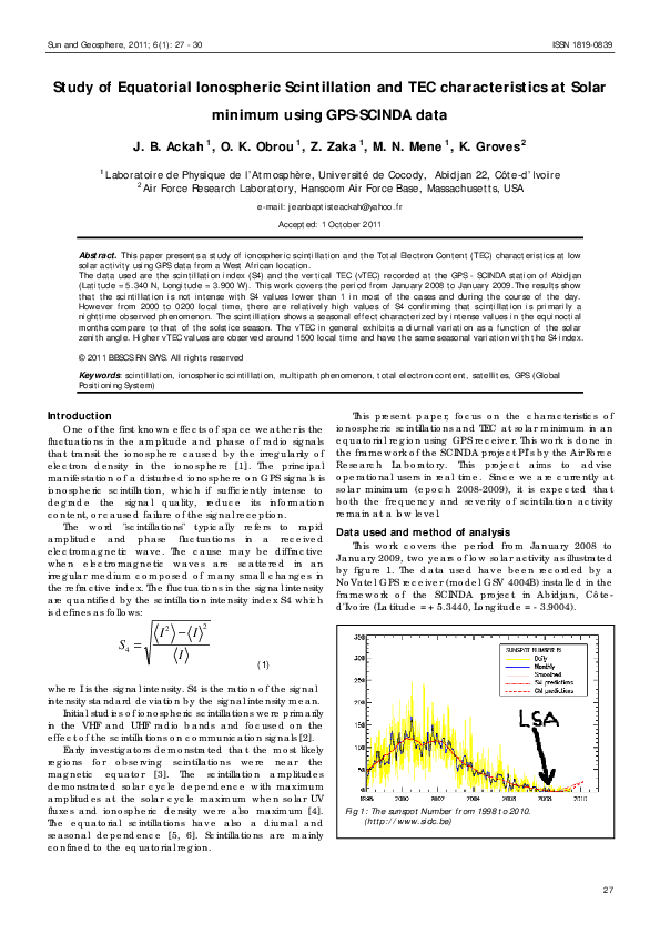 (PDF) Study of Equatorial Ionospheric Scintillation and TEC ...