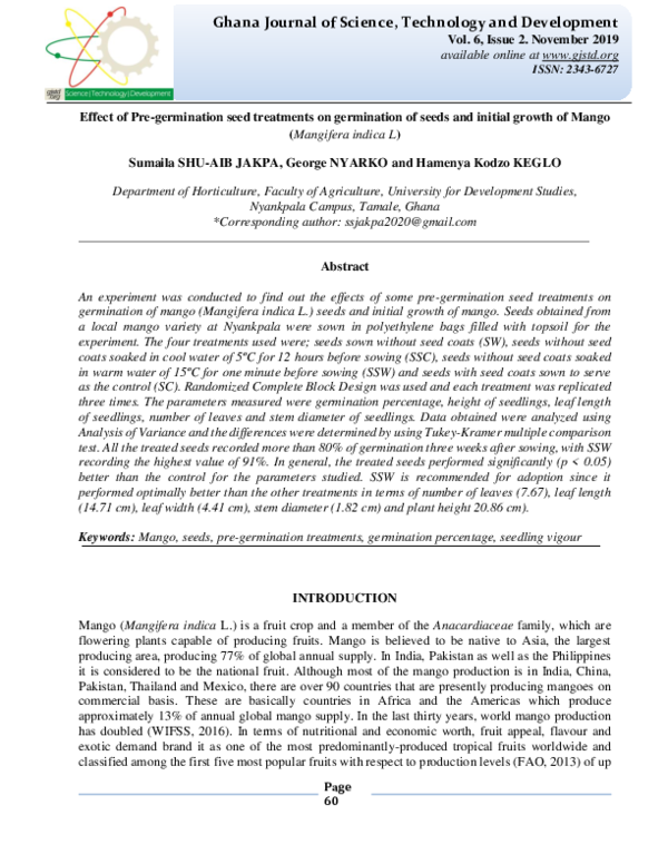 (PDF) Effect of Pre-germination seed treatments on germination of seeds ...