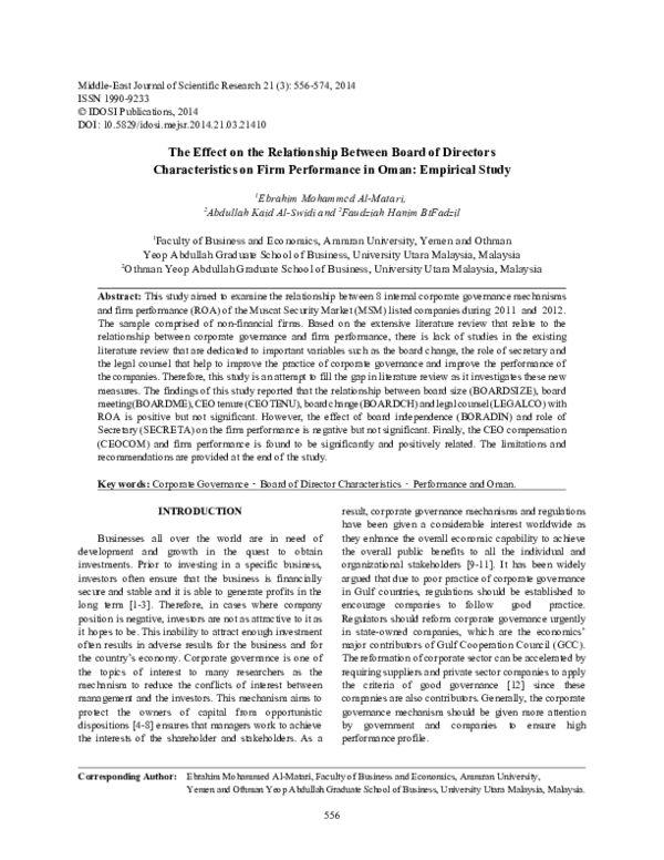(PDF) The Effect on the Relationship Between Board of Directors ...