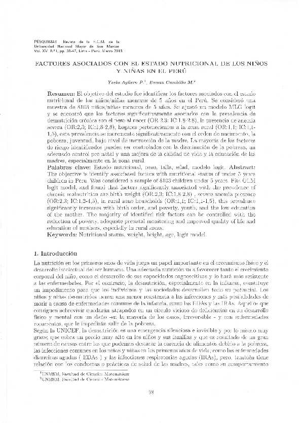 (PDF) Factores Asociados Con El Estado Nutricional De Los Niños y Niñas
