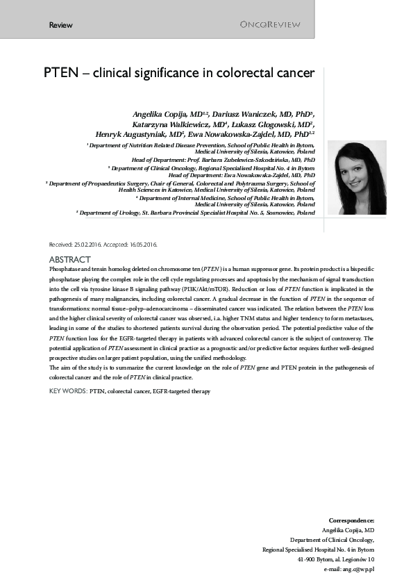 (PDF) PTEN – clinical significance in colorectal cancer