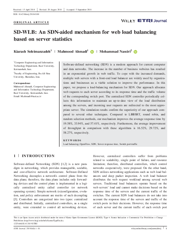 (PDF) SD-WLB: An SDN-aided mechanism for web load balancing based on ...