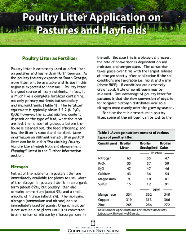 (PDF) Poultry litter application on pastures and hayfields Glendon