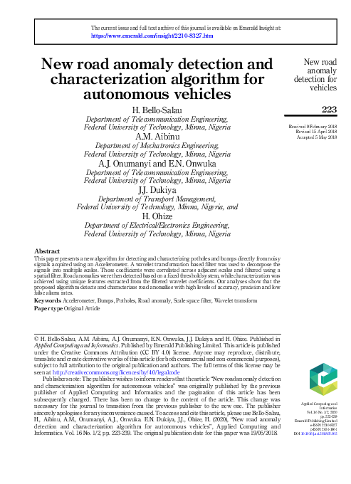 (PDF) New road anomaly detection and characterization algorithm for ...