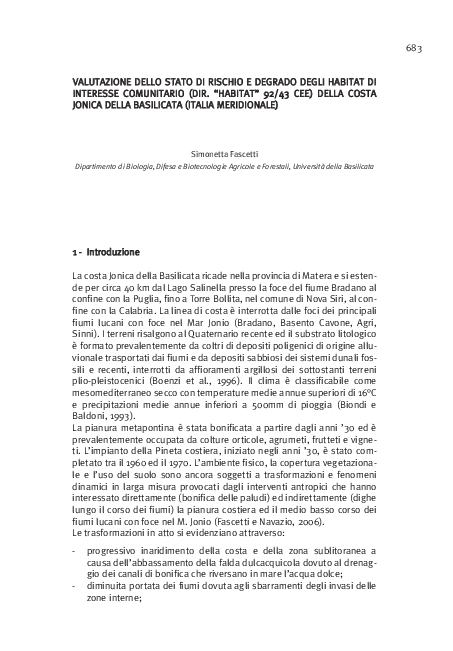 (PDF) Valutazione dello stato di rischio e degrado degli habitat di