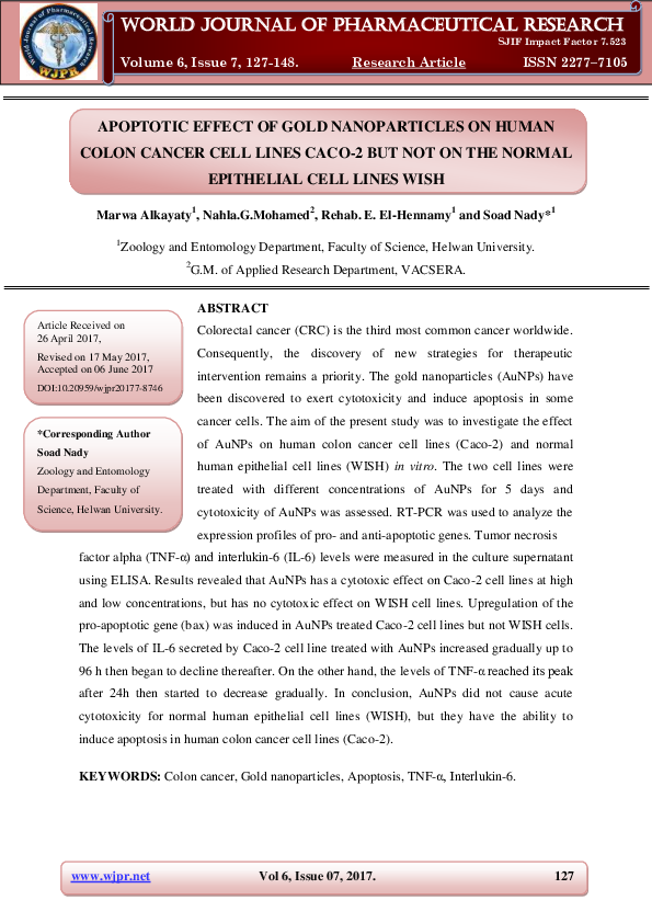 (PDF) Apoptotic Effect of Gold Nanoparticles on Human Colon Cancer Cell ...
