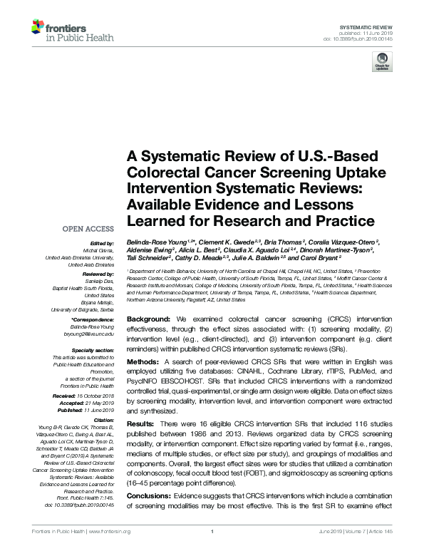(PDF) A Systematic Review of U.S.-Based Colorectal Cancer Screening ...