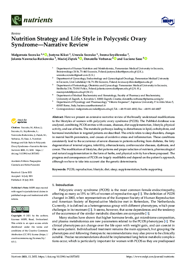 (PDF) Nutrition Strategy and Life Style in Polycystic Ovary Syndrome ...