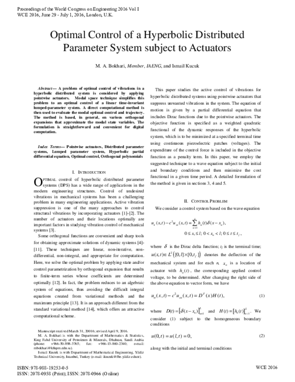 (PDF) Optimal Control of a Hyperbolic Distributed Parameter System ...