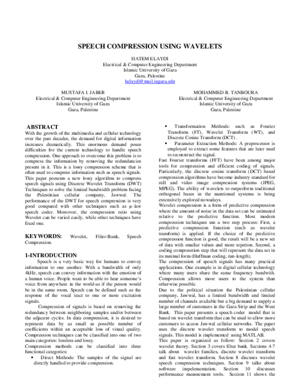 (PDF) Speech Compression Using Wavelets