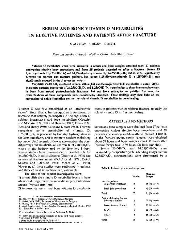 (PDF) Serum and bone vitamin D metabolites in elective patients and ...