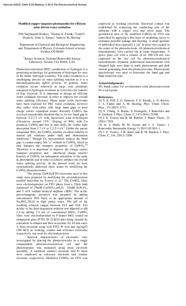 (PDF) (Invited) Modified Copper Tungstate Photoanodes For Efficient