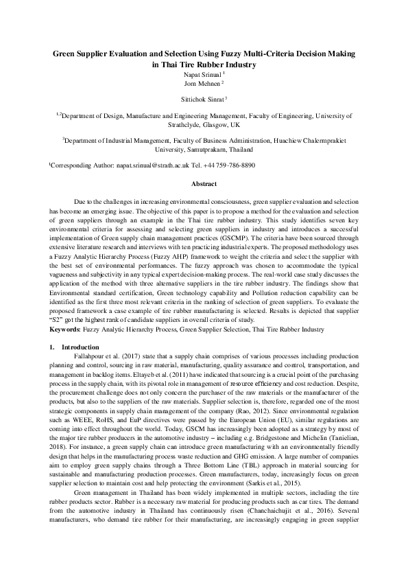(PDF) Green supplier evaluation and selection using fuzzy multi ...