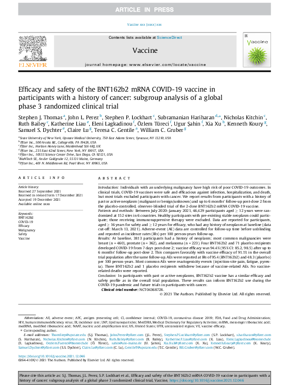 (PDF) Efficacy and safety of the BNT162b2 mRNA COVID-19 vaccine in ...