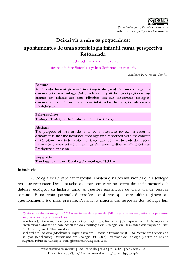  PDF Deixai Vir A Mim Os Pequeninos Apontamentos De Uma Soteriologia 