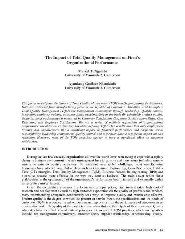 (PDF) The Impact of Total Quality Management on Firm ’ s Organizational ...