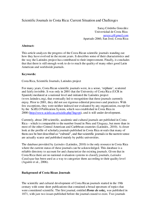 (PDF) Scientific Journals in Costa Rica: Current Situation and Challenges
