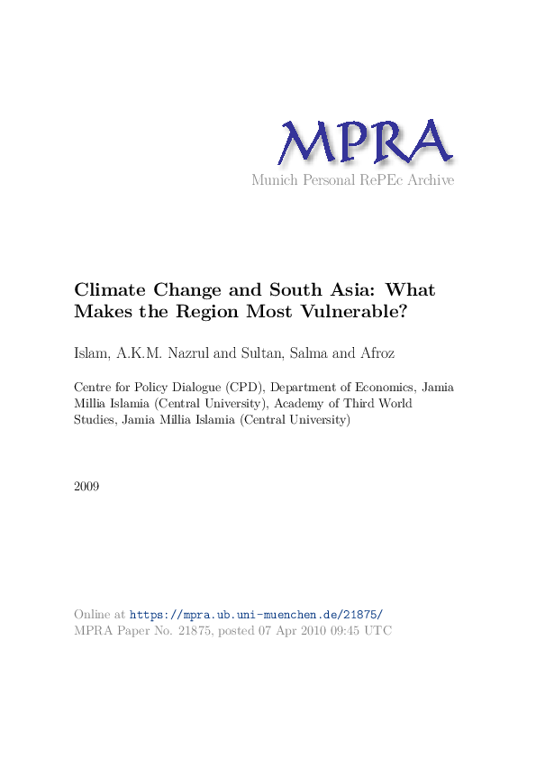 (PDF) Climate Change and South Asia: What Makes the Region Most Vulnerable?