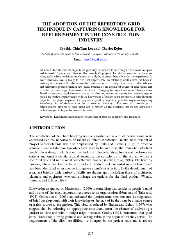 (PDF) The adoption of the repertory grid technique in capturing ...