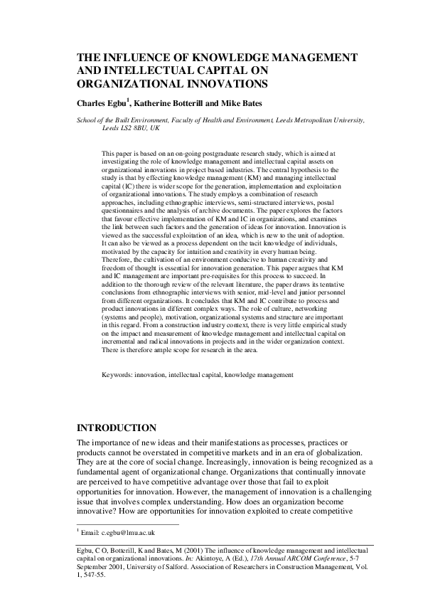 (PDF) The Influence of Knowledge Management and Intellectual Capital on ...