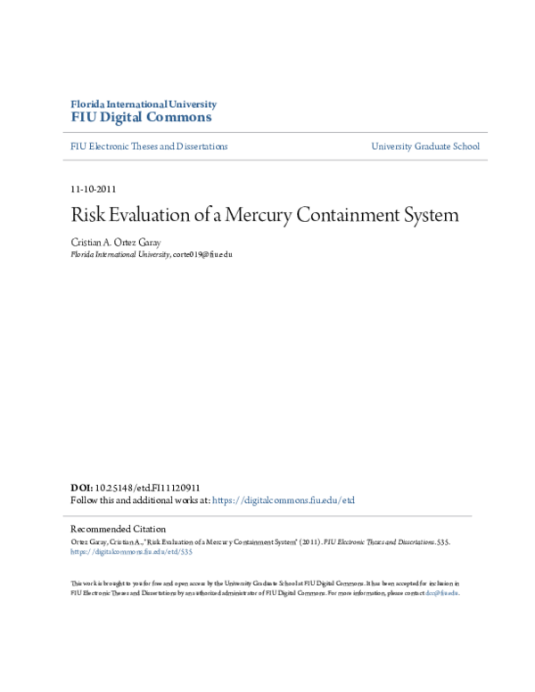 (PDF) Risk Evaluation of a Mercury Containment System
