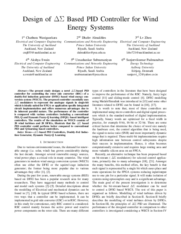 (PDF) Design of ∆Σ Based PID Controller for Wind Energy Systems