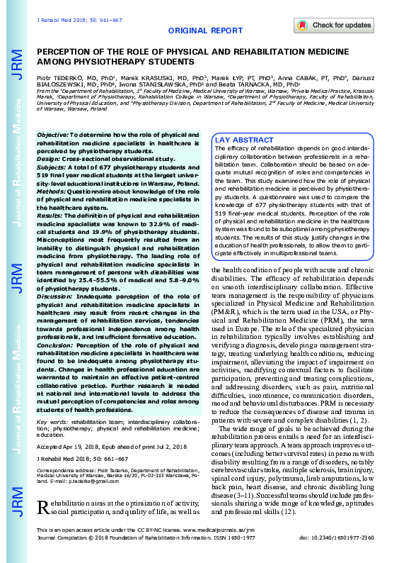 (PDF) Perception of the role of physical and rehabilitation medicine ...