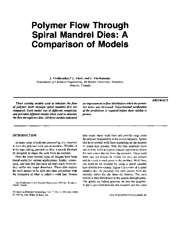 (PDF) Polymer flow through spiral mandrel dies: A comparison of models