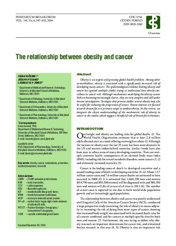 (PDF) The relationship between obesity and cancer