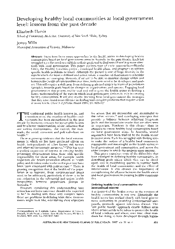 (PDF) Developing healthy local communities at local government level ...