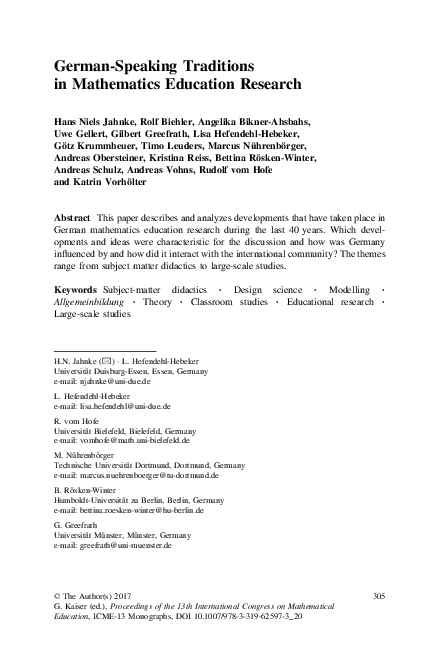 (PDF) German-Speaking Traditions in Mathematics Education Research