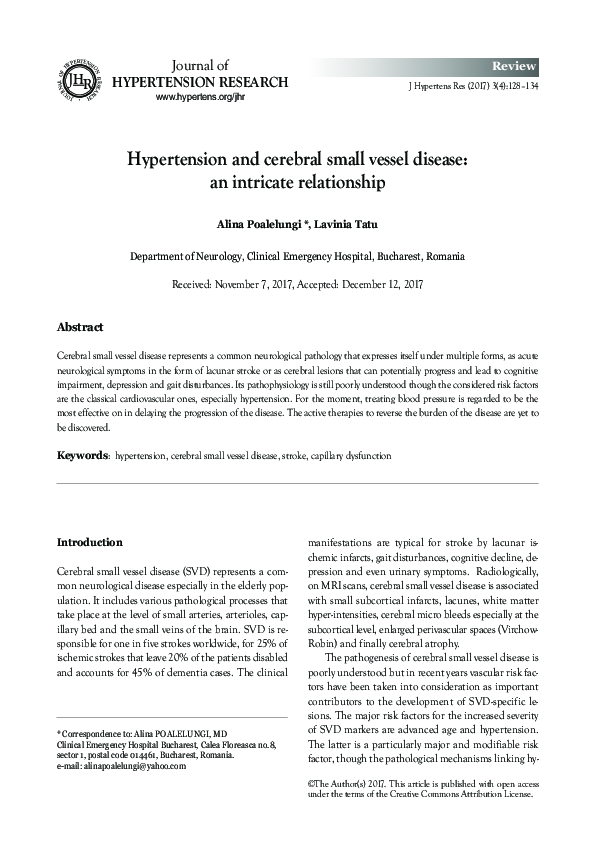 (PDF) Hypertension and cerebral small vessel disease : an intricate ...