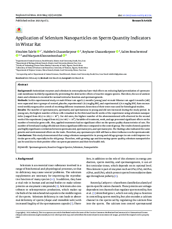 (PDF) Application of Selenium Nanoparticles on Sperm Quantity ...