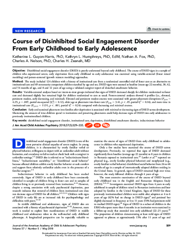 (PDF) Course of Disinhibited Social Engagement Disorder From Early ...