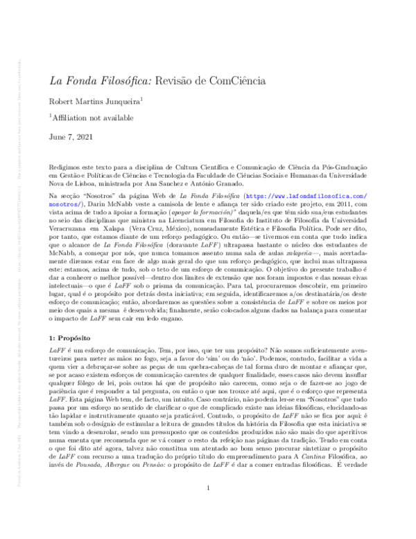 (PDF) La Fonda Filosófica Revisão de ComCiência Robert Junqueira