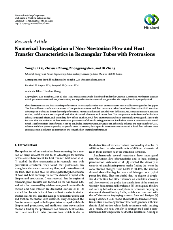 (PDF) Numerical Investigation of Non-Newtonian Flow and Heat Transfer ...