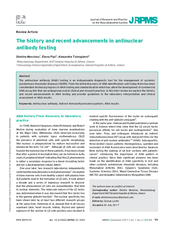 (PDF) The history and recent advancements in antinuclear antibody testing