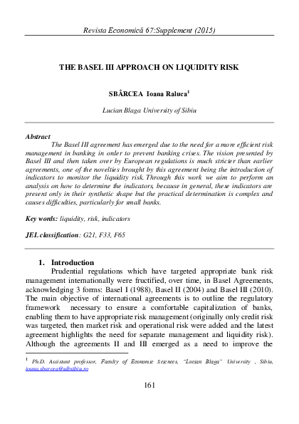 (PDF) The Basel III Approach on Liquidity Risk